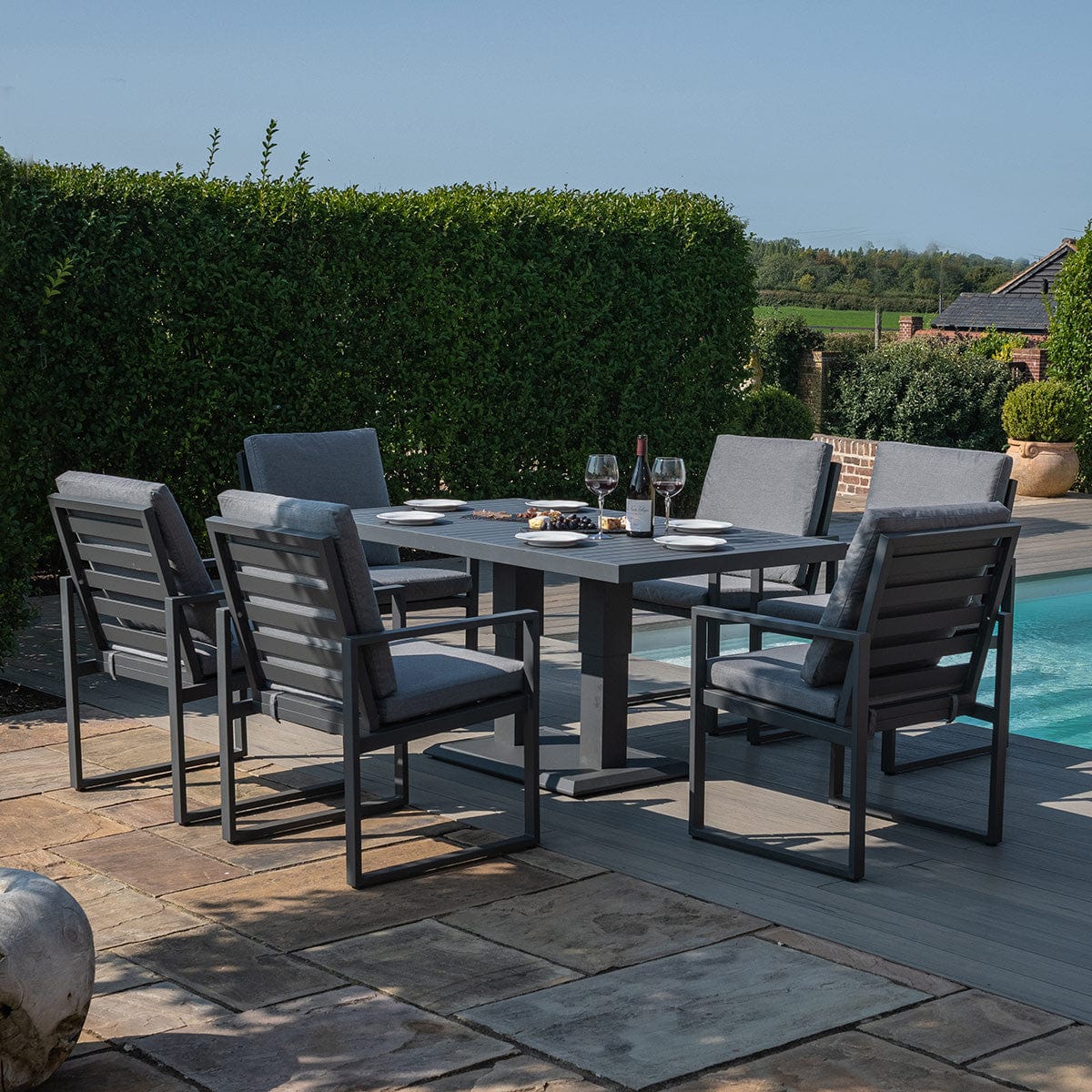 Maze Outdoors Amalfi 6 Seat Rectangular Dining Set with Rising Table / Grey House of Isabella UK