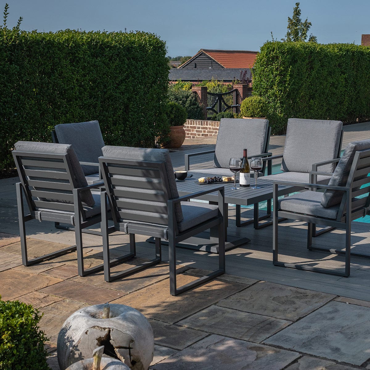 Maze Outdoors Amalfi 6 Seat Rectangular Dining Set with Rising Table / Grey House of Isabella UK