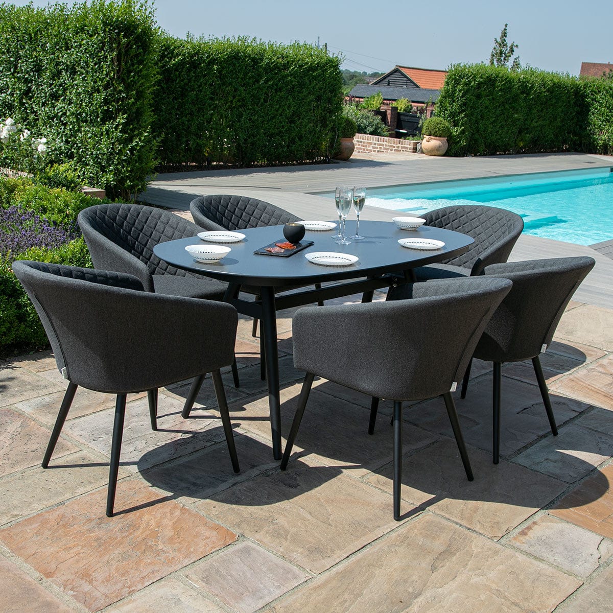 Maze Outdoors Ambition 6 Seat Oval Dining Set / Charcoal House of Isabella UK