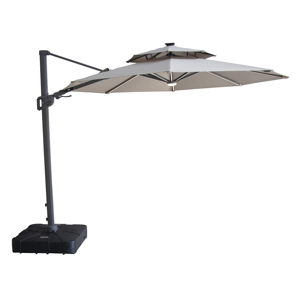 Maze Outdoors Apollo LED 3m Round Rotating Cantilever Parasol With Base - Clay Beige House of Isabella UK