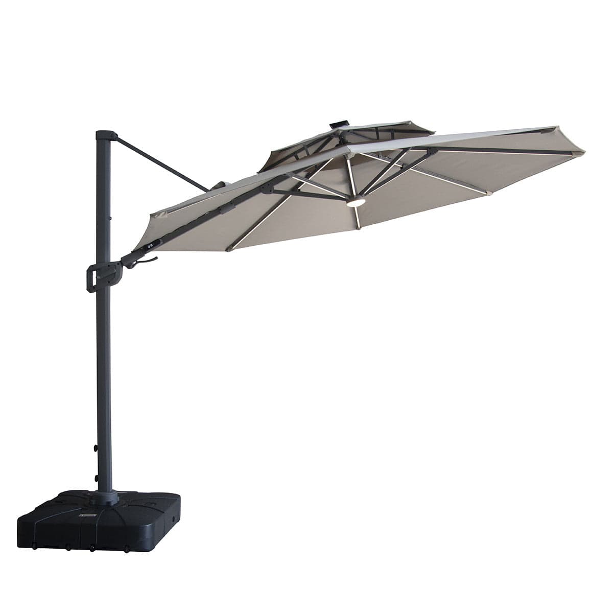 Maze Outdoors Apollo LED 3m Round Rotating Cantilever Parasol With Base - Clay Beige House of Isabella UK