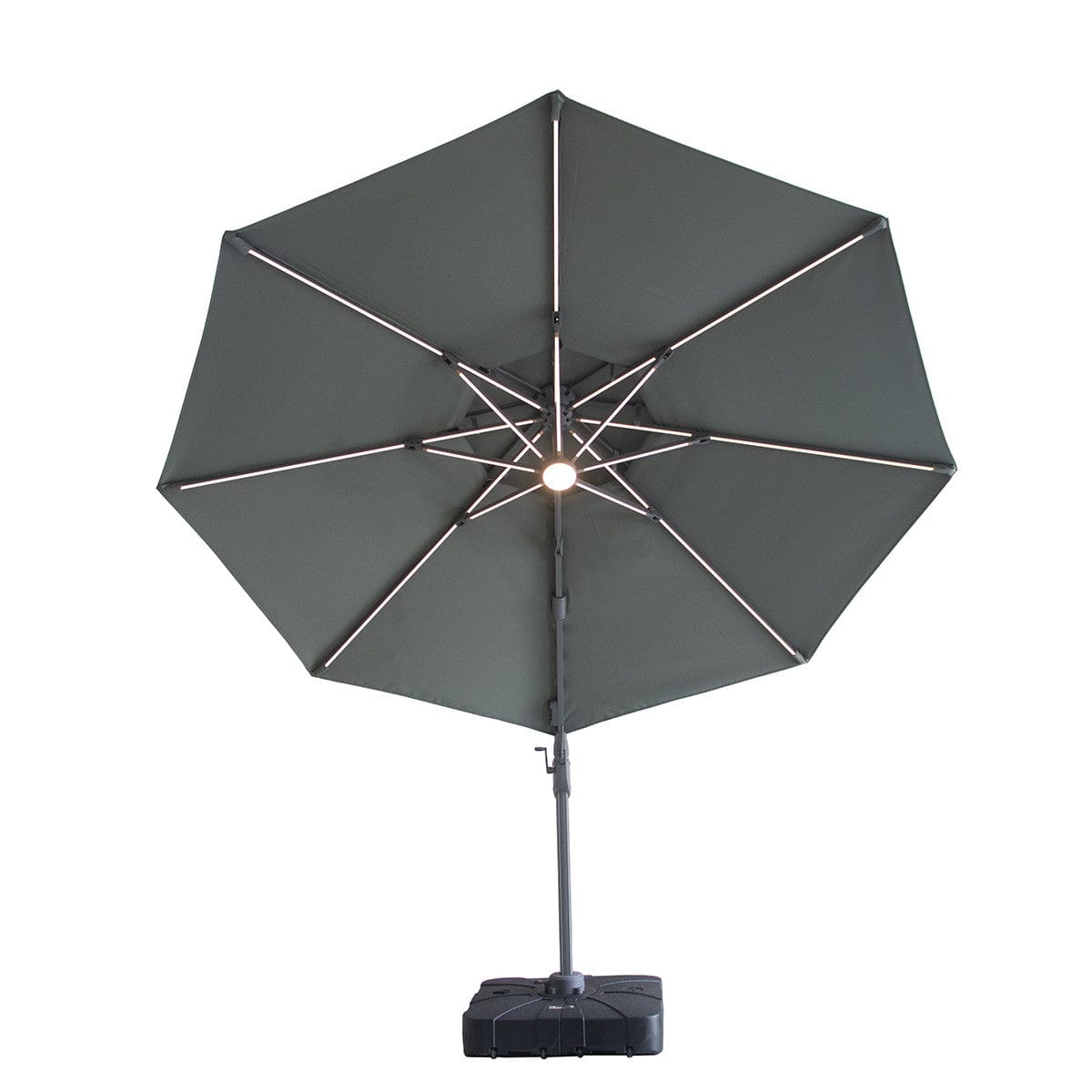 Maze Outdoors Apollo LED 3m Round Rotating Cantilever Parasol With Base - Oil Green House of Isabella UK