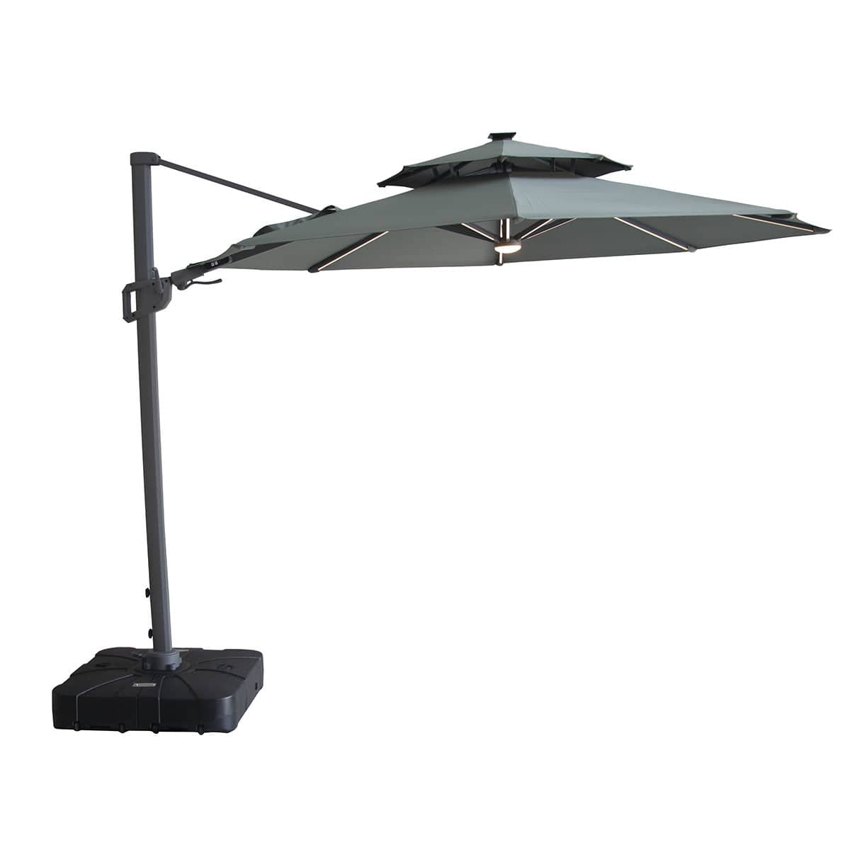 Maze Outdoors Apollo LED 3m Round Rotating Cantilever Parasol With Base - Oil Green House of Isabella UK