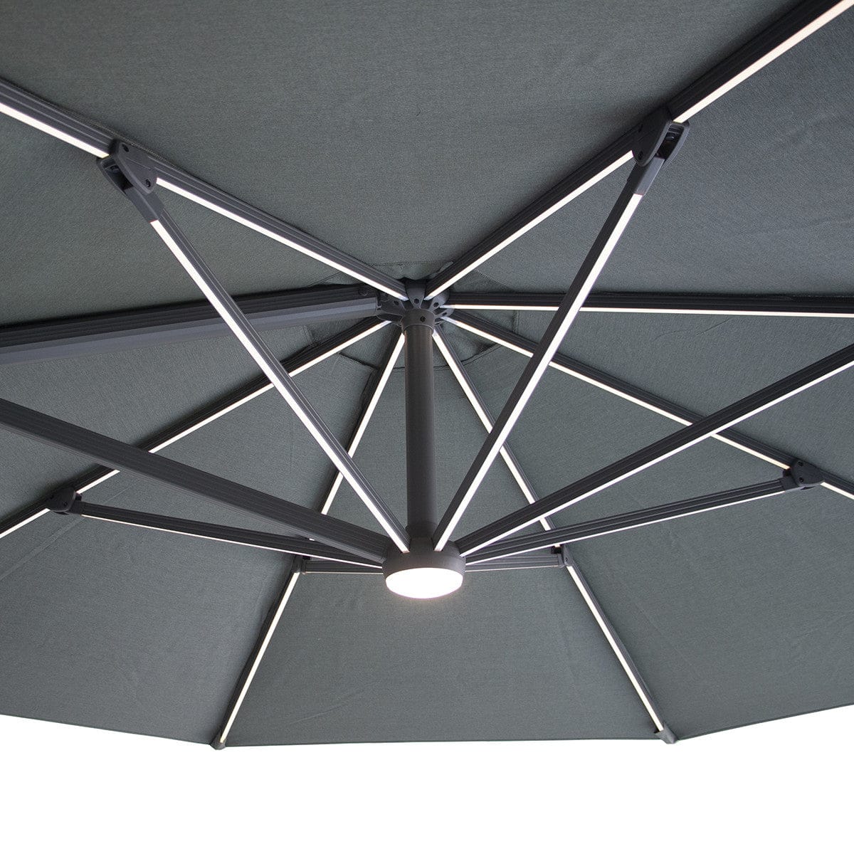 Maze Outdoors Aramis LED 3m x 4m Rectangular Rotating Cantilever Parasol With Base - Oil Green House of Isabella UK