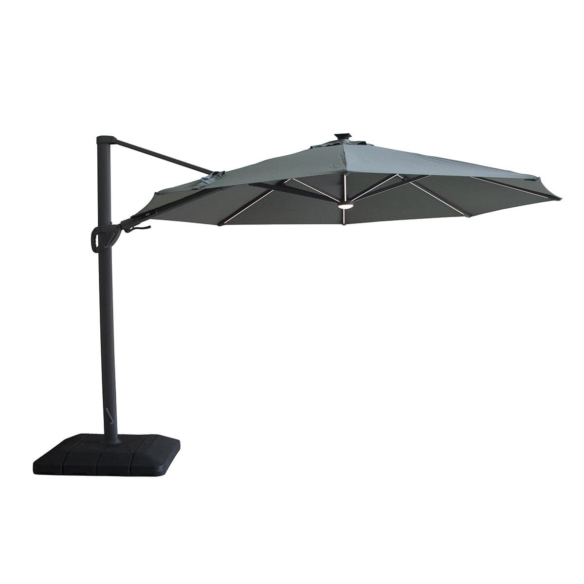Maze Outdoors Aramis LED 3m x 4m Rectangular Rotating Cantilever Parasol With Base - Oil Green House of Isabella UK