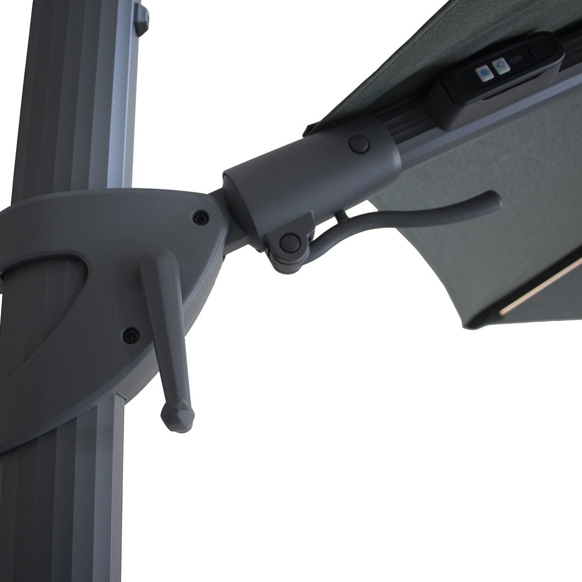 Maze Outdoors Aramis LED 3m x 4m Rectangular Rotating Cantilever Parasol With Base - Oil Green House of Isabella UK