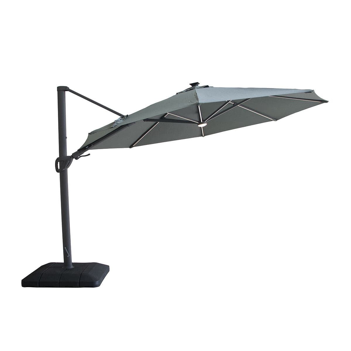 Maze Outdoors Aramis LED 3m x 4m Rectangular Rotating Cantilever Parasol With Base - Oil Green House of Isabella UK