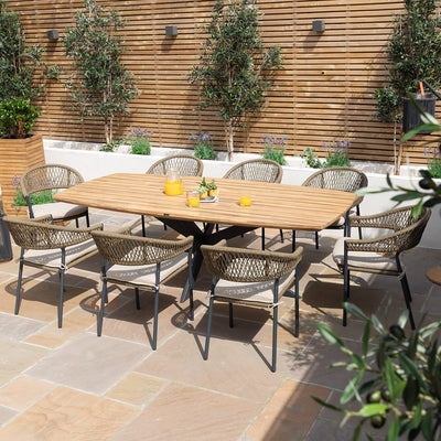 Maze Outdoors Bali Rope Weave 8 Seat Oval Fixed Dining Set / Sandstone House of Isabella UK