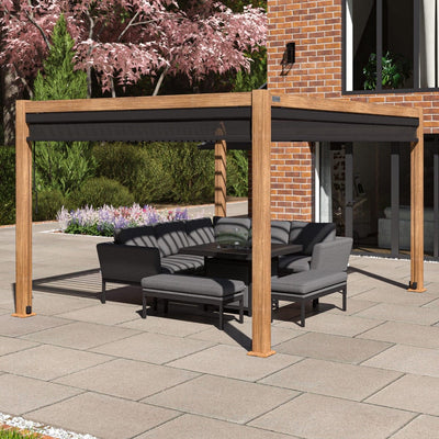 Maze Outdoors Como Pergola Aluminium Rectangular 30x40 / Wood Effect Frame / 4xBlinds / Grey House of Isabella UK