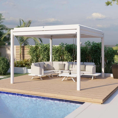 Maze Outdoors Como Pergola Aluminium Square 40x40 with 4 Drop Sides / White House of Isabella UK