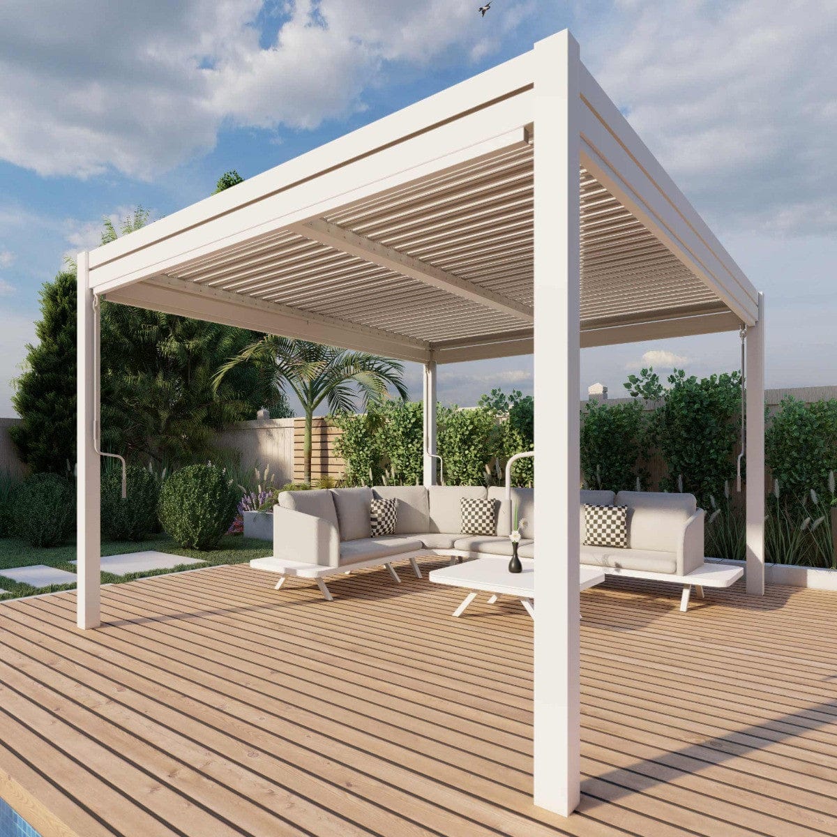 Maze Outdoors Como Pergola Aluminium Square 40x40 with 4 Drop Sides / White House of Isabella UK