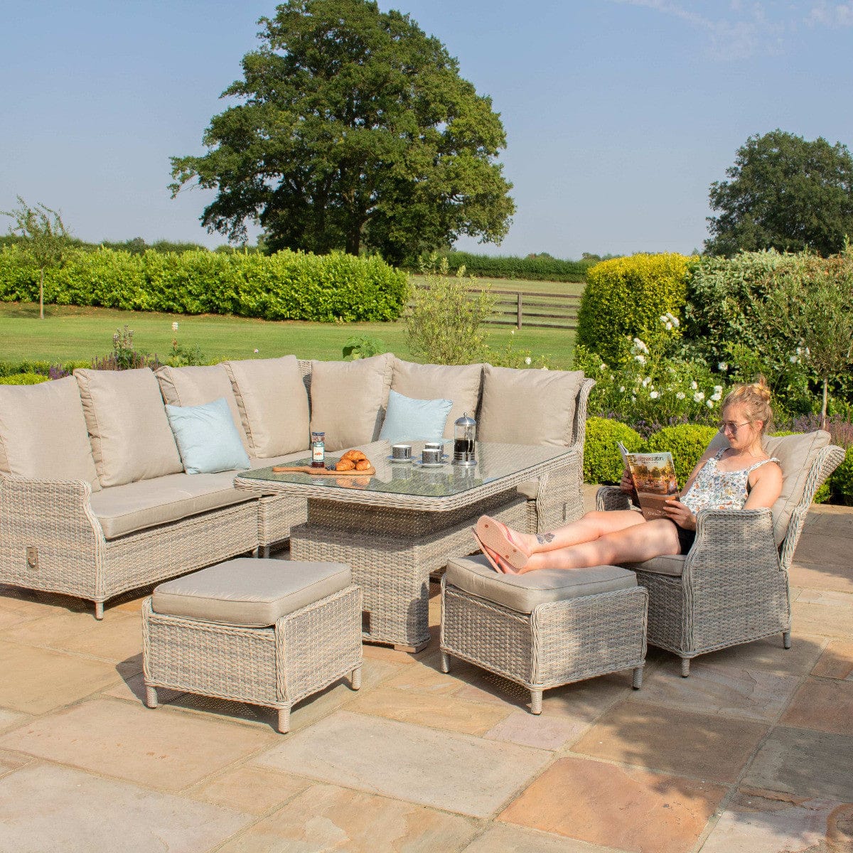 Maze Outdoors Cotswold Reclining Corner Dining with Rising Table & Chair House of Isabella UK