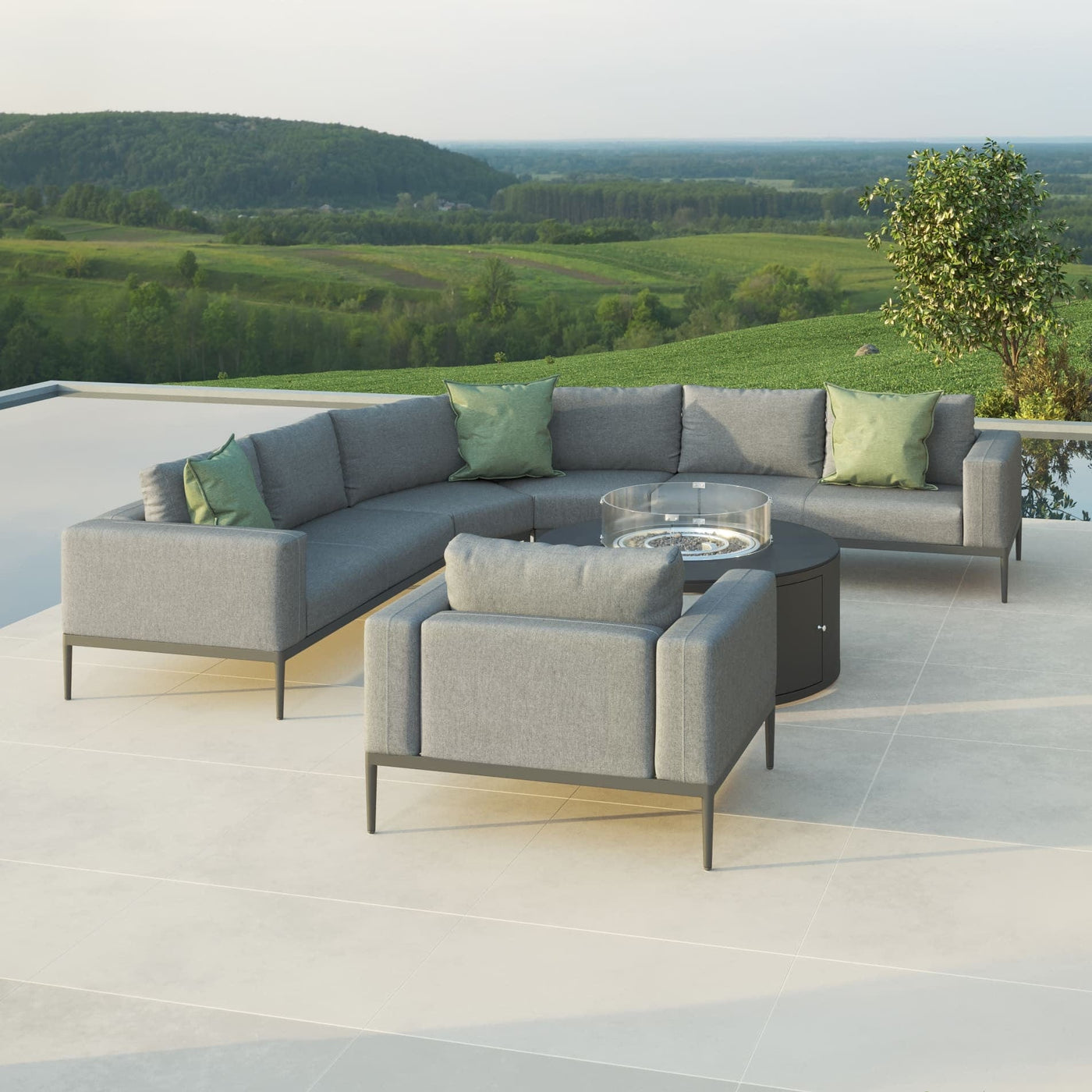 Maze Outdoors Eve Grande Corner Sofa Group With Round Fire Pit Coffee Table / Flanelle House of Isabella UK