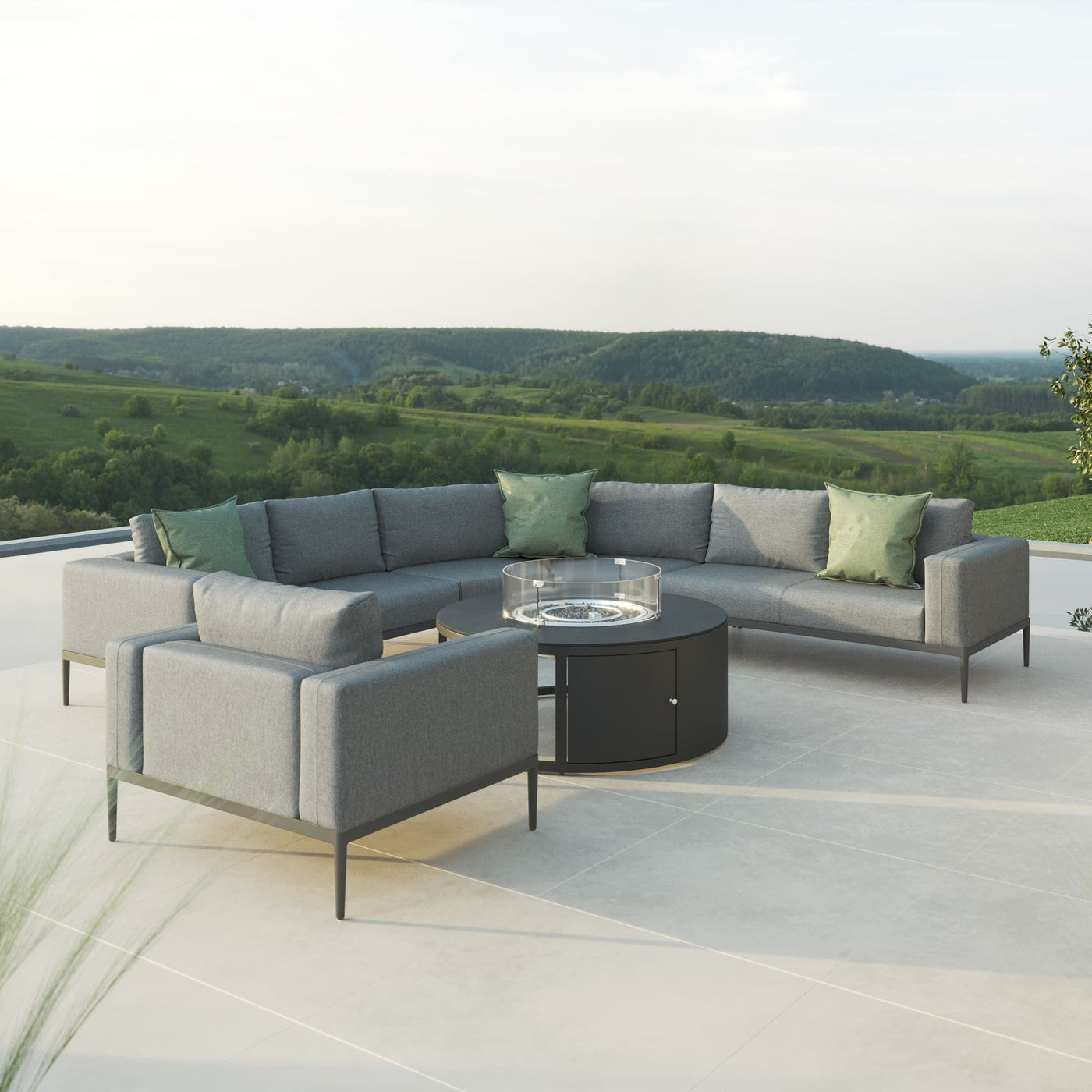 Maze Outdoors Eve Grande Corner Sofa Group With Round Fire Pit Coffee Table / Flanelle House of Isabella UK