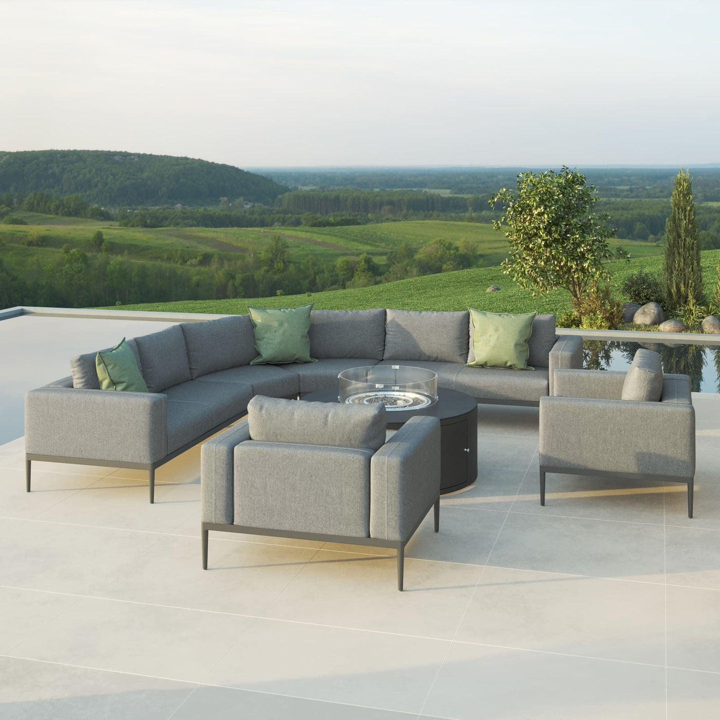 Maze Outdoors Eve Grande Corner Sofa Group With Round Fire Pit Coffee Table / Flanelle House of Isabella UK