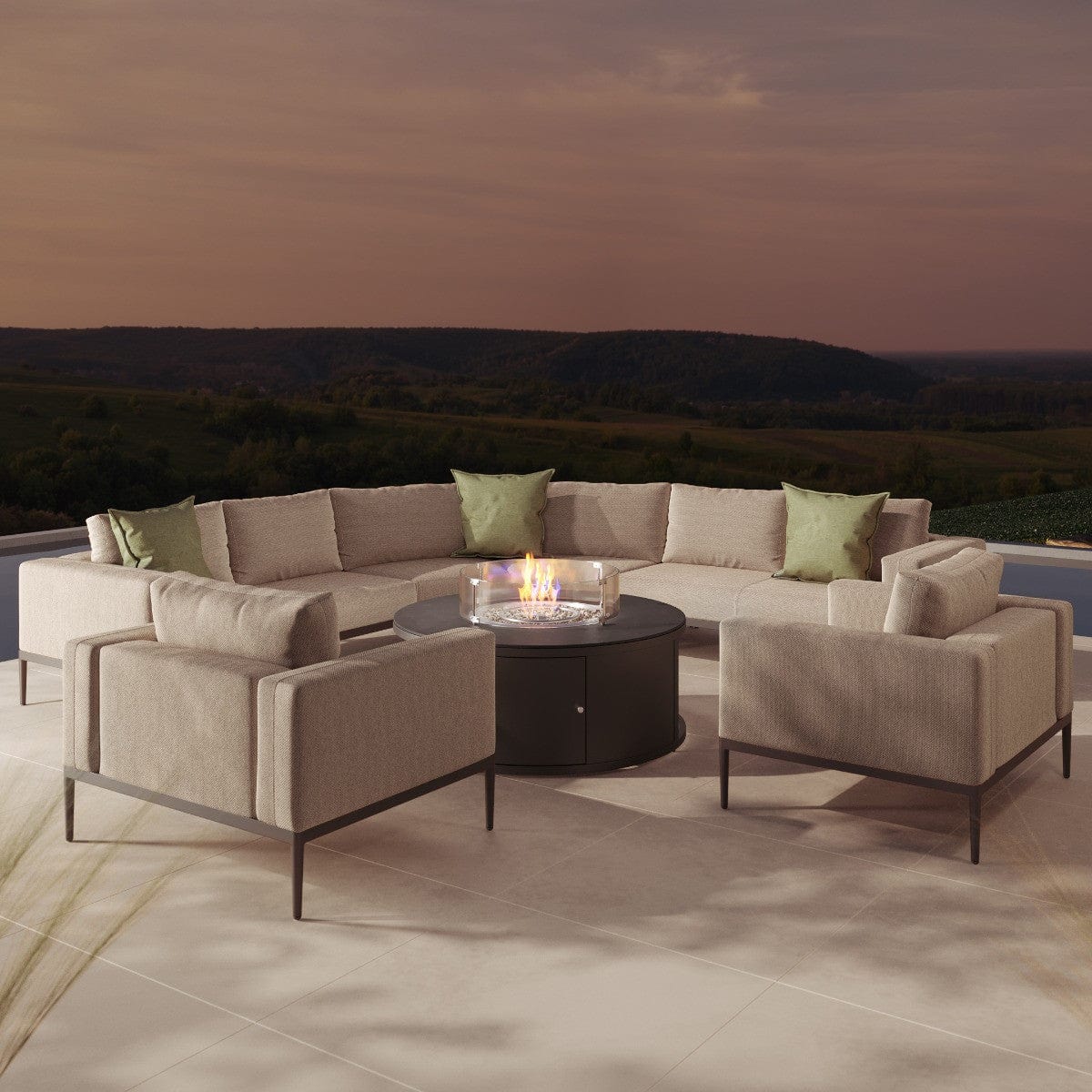 Maze Outdoors Eve Grande Corner Sofa Group With Round Fire Pit Coffee Table / Oatmeal House of Isabella UK