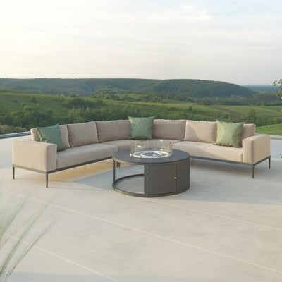 Maze Outdoors Eve Grande Corner Sofa Group With Round Fire Pit Coffee Table / Oatmeal House of Isabella UK