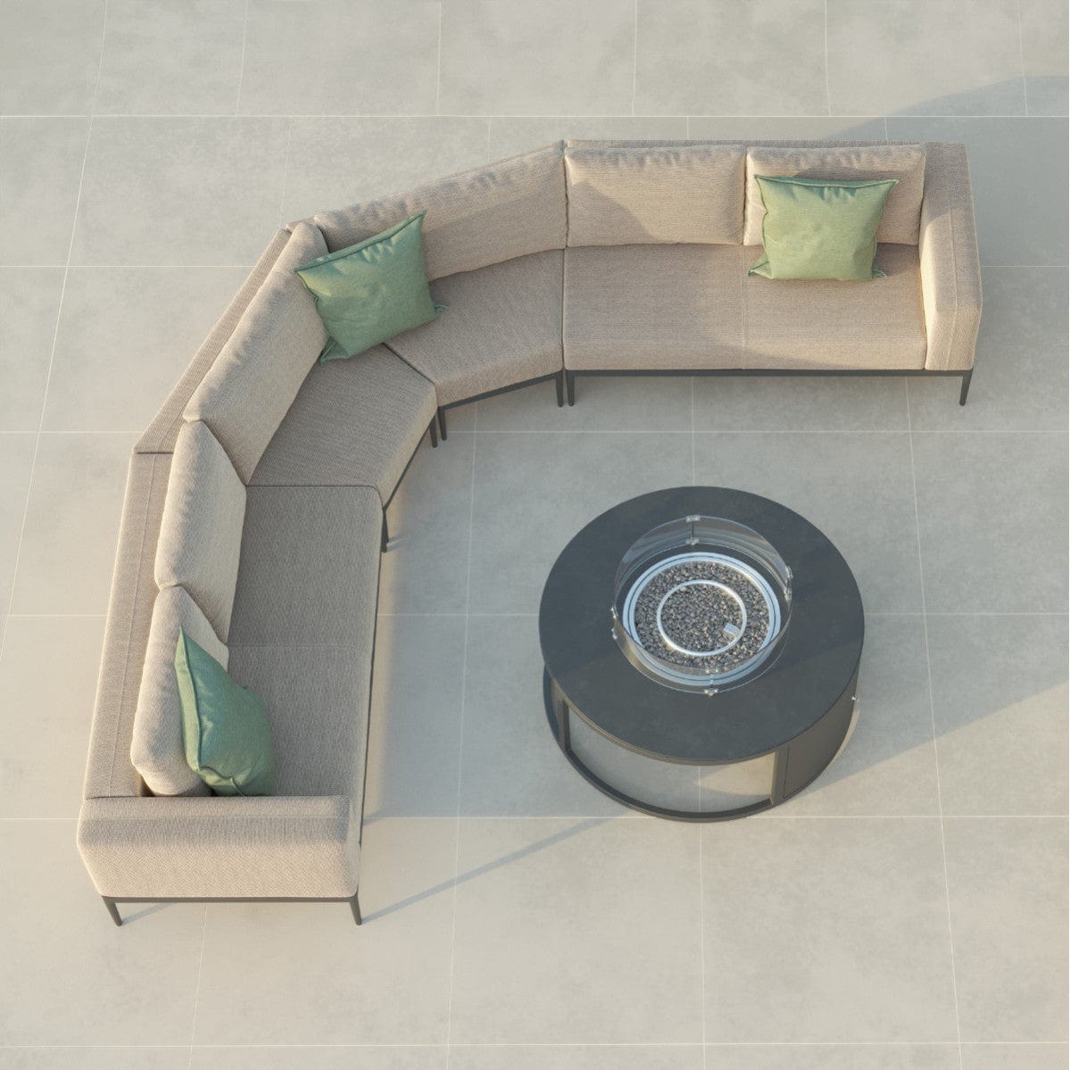 Maze Outdoors Eve Grande Corner Sofa Group With Round Fire Pit Coffee Table / Oatmeal House of Isabella UK