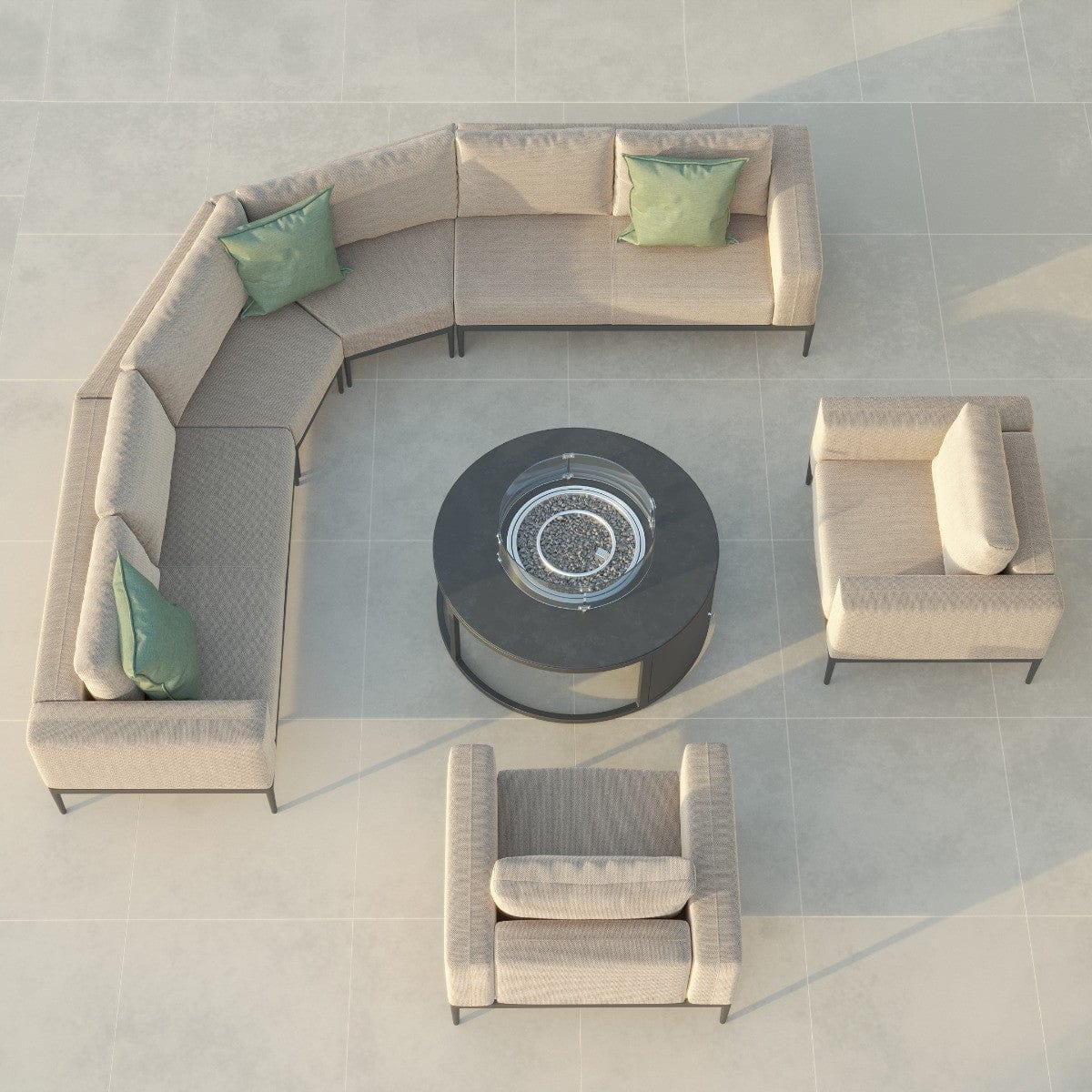 Maze Outdoors Eve Grande Corner Sofa Group With Round Fire Pit Coffee Table / Oatmeal House of Isabella UK