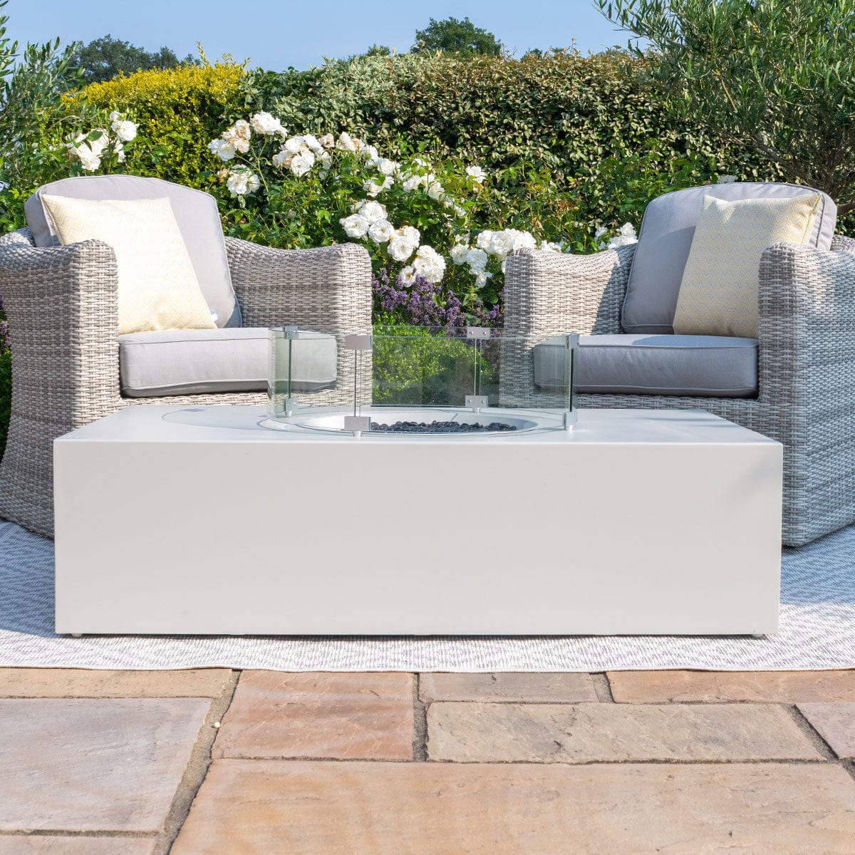 Maze Outdoors Fire Pit Coffee Table 127cm x 77cm Rectangular / Pebble White House of Isabella UK