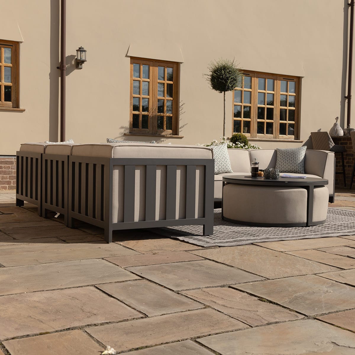 Maze Outdoors Ibiza Large Corner Sofa Set With Round Coffee Table - Oatmeal House of Isabella UK