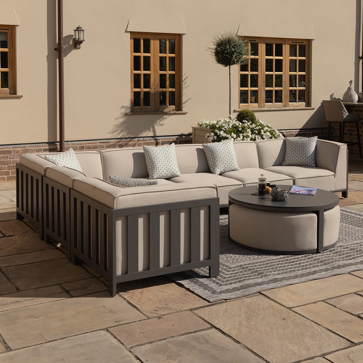 Maze Outdoors Ibiza Large Corner Sofa Set With Round Coffee Table - Oatmeal House of Isabella UK