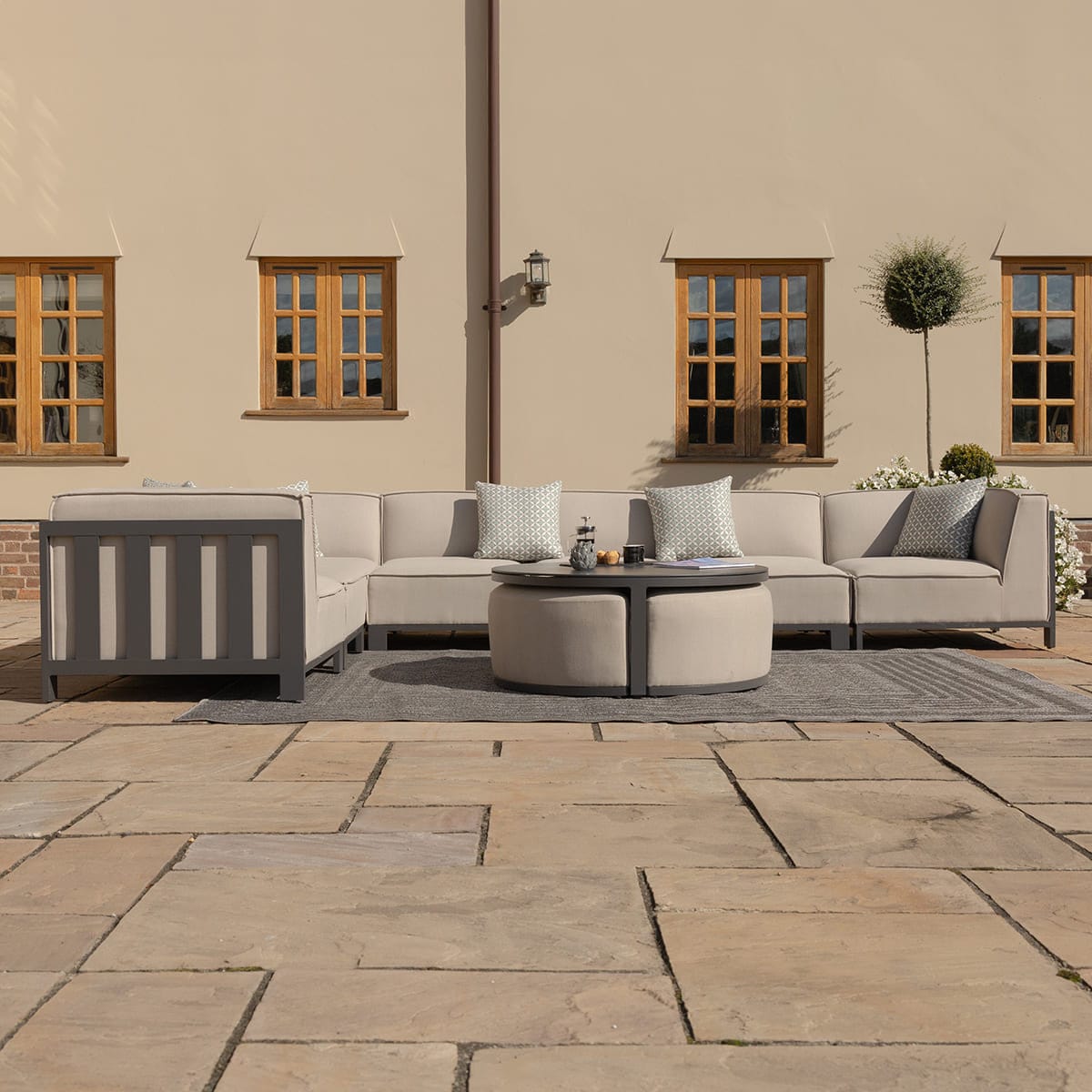 Maze Outdoors Ibiza Large Corner Sofa Set With Round Coffee Table - Oatmeal House of Isabella UK