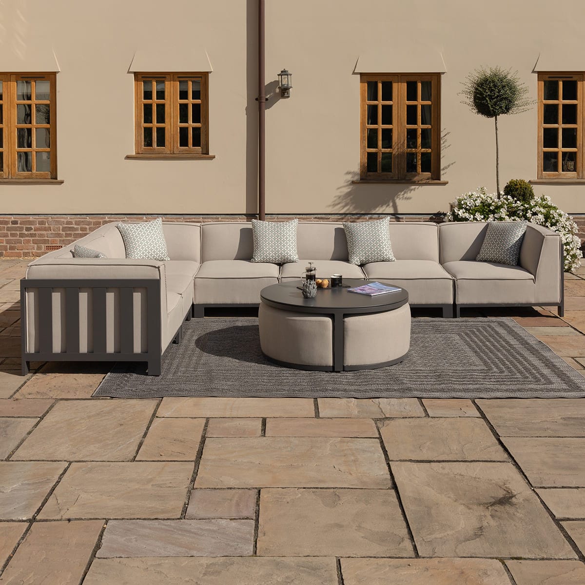 Maze Outdoors Ibiza Large Corner Sofa Set With Round Coffee Table - Oatmeal House of Isabella UK