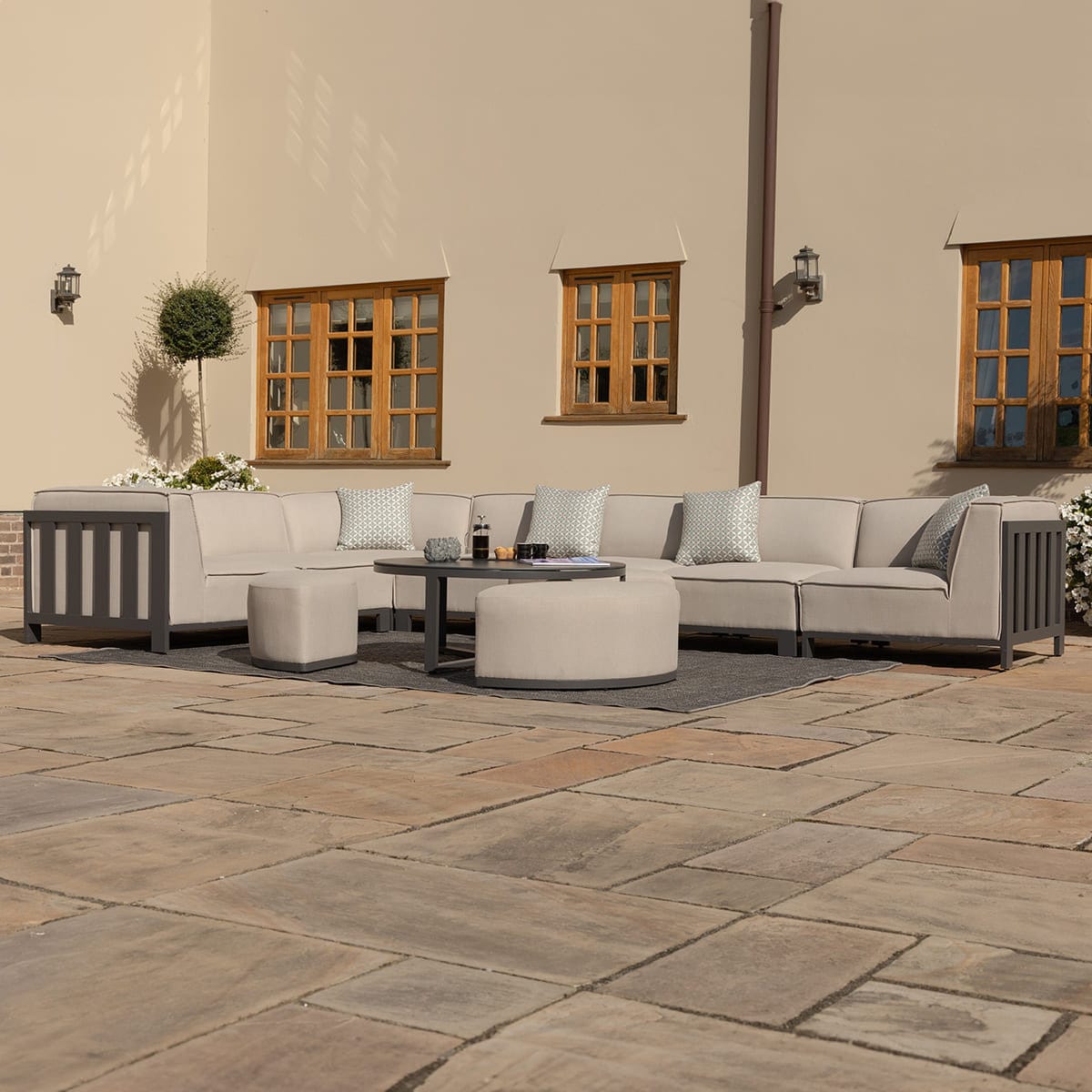 Maze Outdoors Ibiza Large Corner Sofa Set With Round Coffee Table - Oatmeal House of Isabella UK