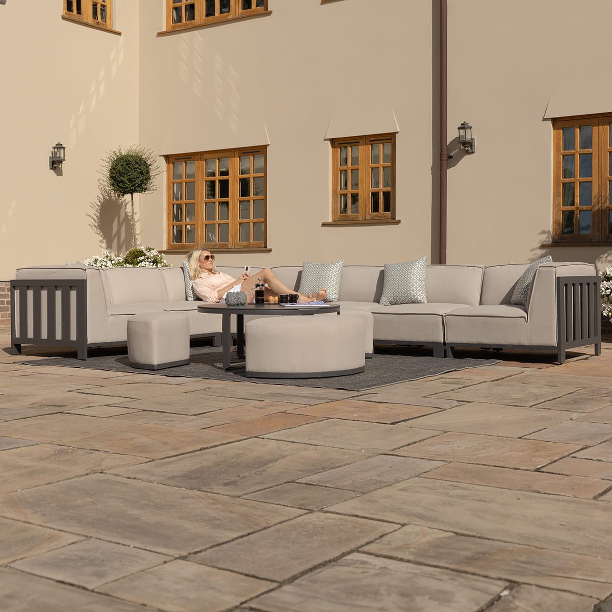 Maze Outdoors Ibiza Large Corner Sofa Set With Round Coffee Table - Oatmeal House of Isabella UK