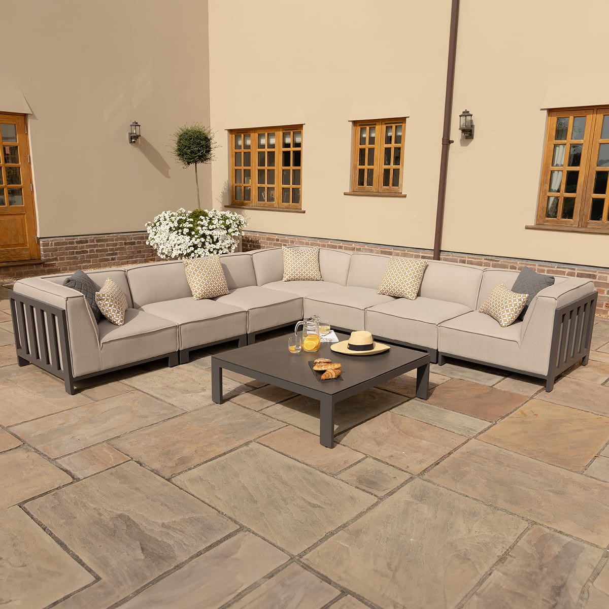 Maze Outdoors Ibiza Large Corner Sofa Set With Square Coffee Table - Oatmeal House of Isabella UK