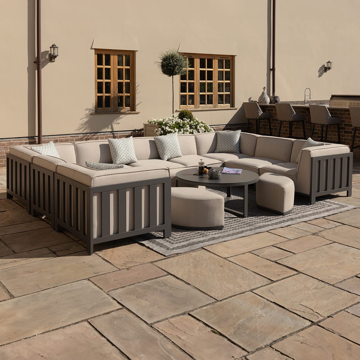 Maze Outdoors Ibiza U Shape Sofa Set With Round Coffee Table - Oatmeal House of Isabella UK