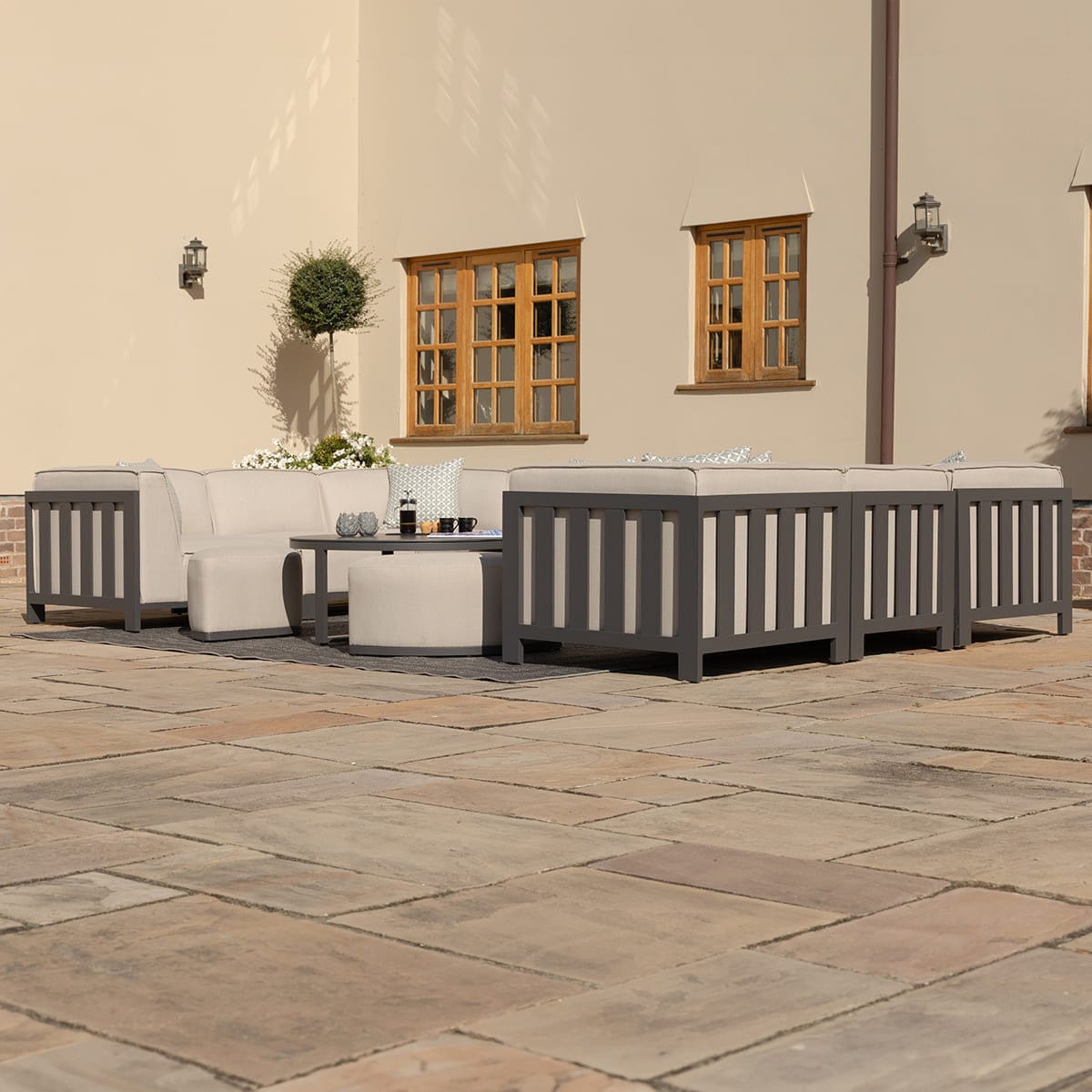 Maze Outdoors Ibiza U Shape Sofa Set With Round Coffee Table - Oatmeal House of Isabella UK