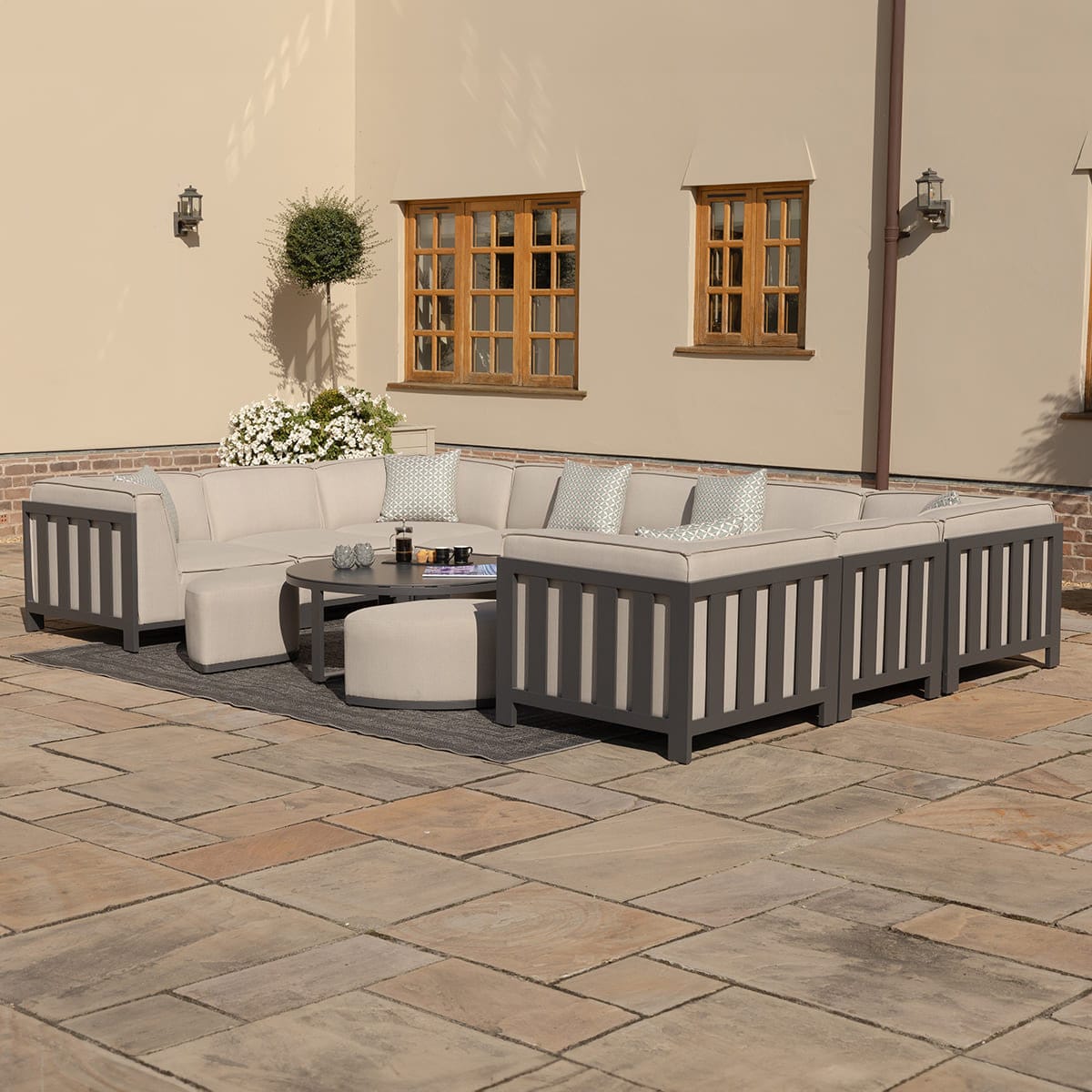 Maze Outdoors Ibiza U Shape Sofa Set With Round Coffee Table - Oatmeal House of Isabella UK