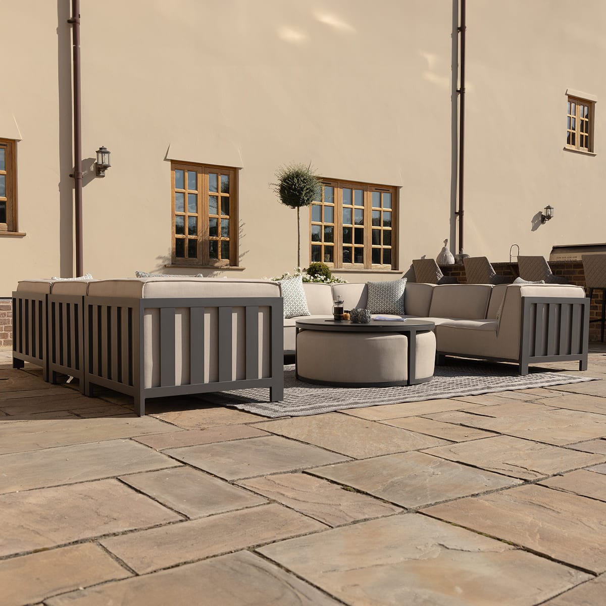 Maze Outdoors Ibiza U Shape Sofa Set With Round Coffee Table - Oatmeal House of Isabella UK