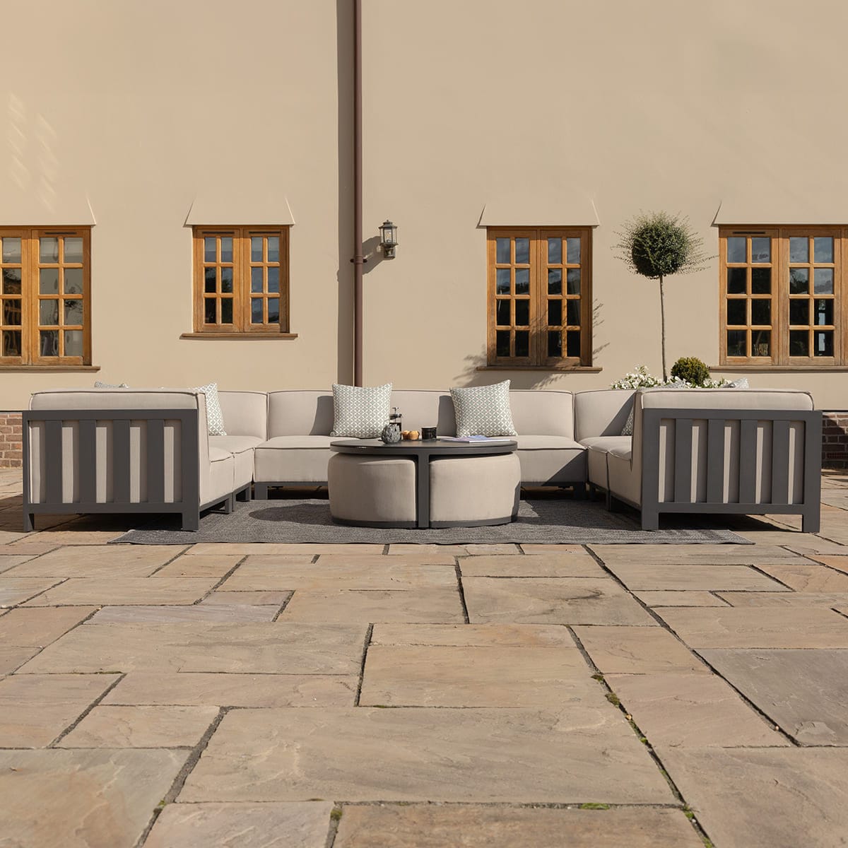 Maze Outdoors Ibiza U Shape Sofa Set With Round Coffee Table - Oatmeal House of Isabella UK