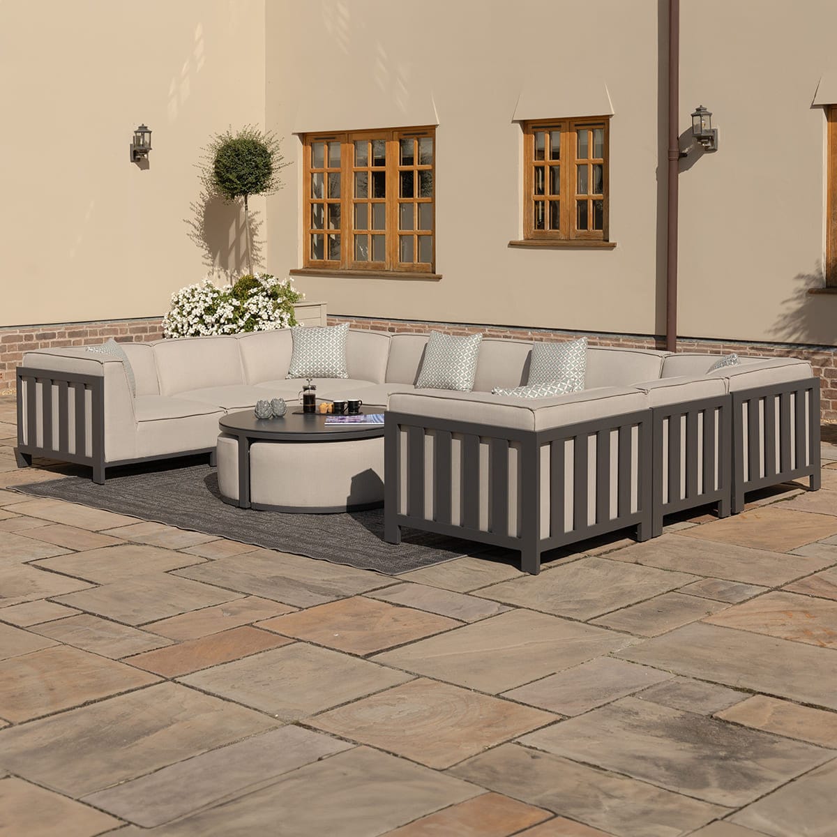 Maze Outdoors Ibiza U Shape Sofa Set With Round Coffee Table - Oatmeal House of Isabella UK