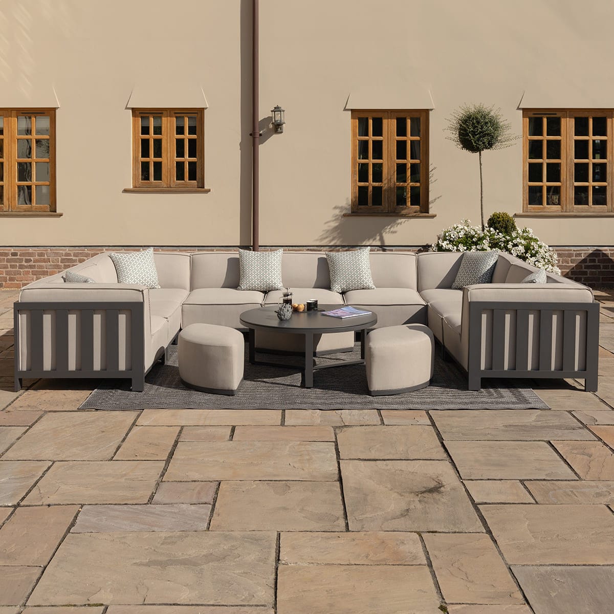 Maze Outdoors Ibiza U Shape Sofa Set With Round Coffee Table - Oatmeal House of Isabella UK