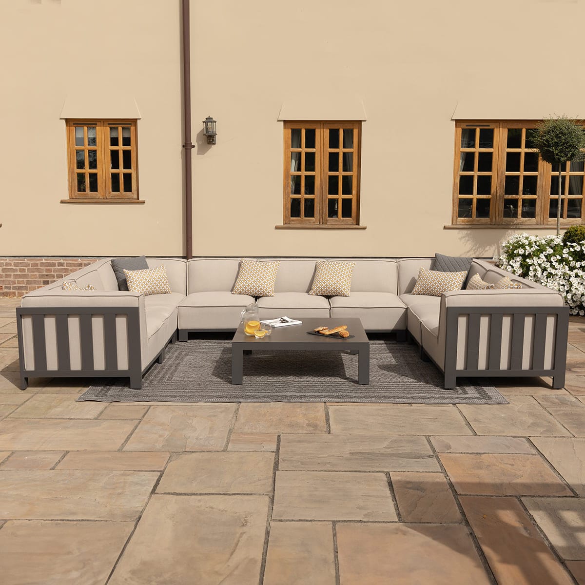 Maze Outdoors Ibiza U Shape Sofa Set With Square Coffee Table - Oatmeal House of Isabella UK