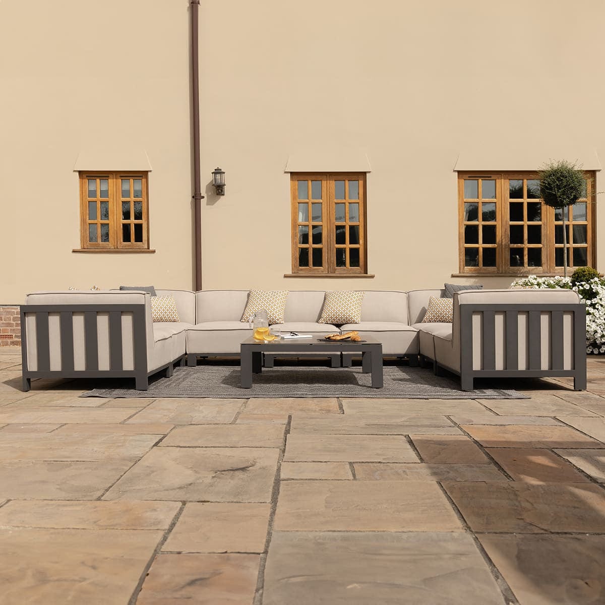 Maze Outdoors Ibiza U Shape Sofa Set With Square Coffee Table - Oatmeal House of Isabella UK