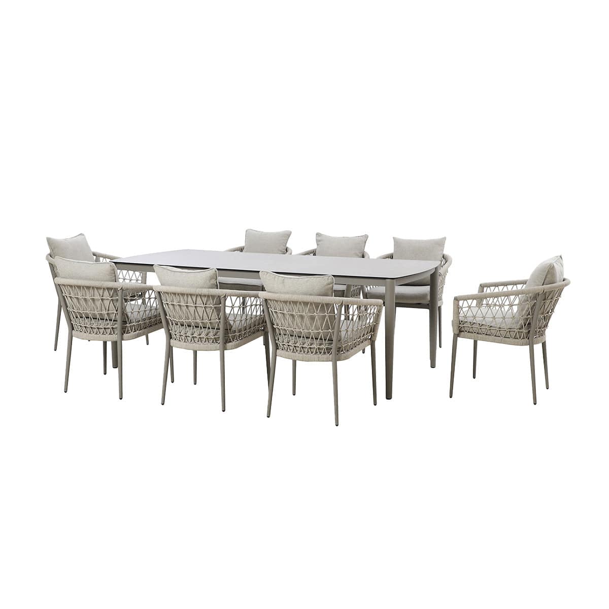 Monaco 8 Seat Rectangular Dining Set - Cool Linen.