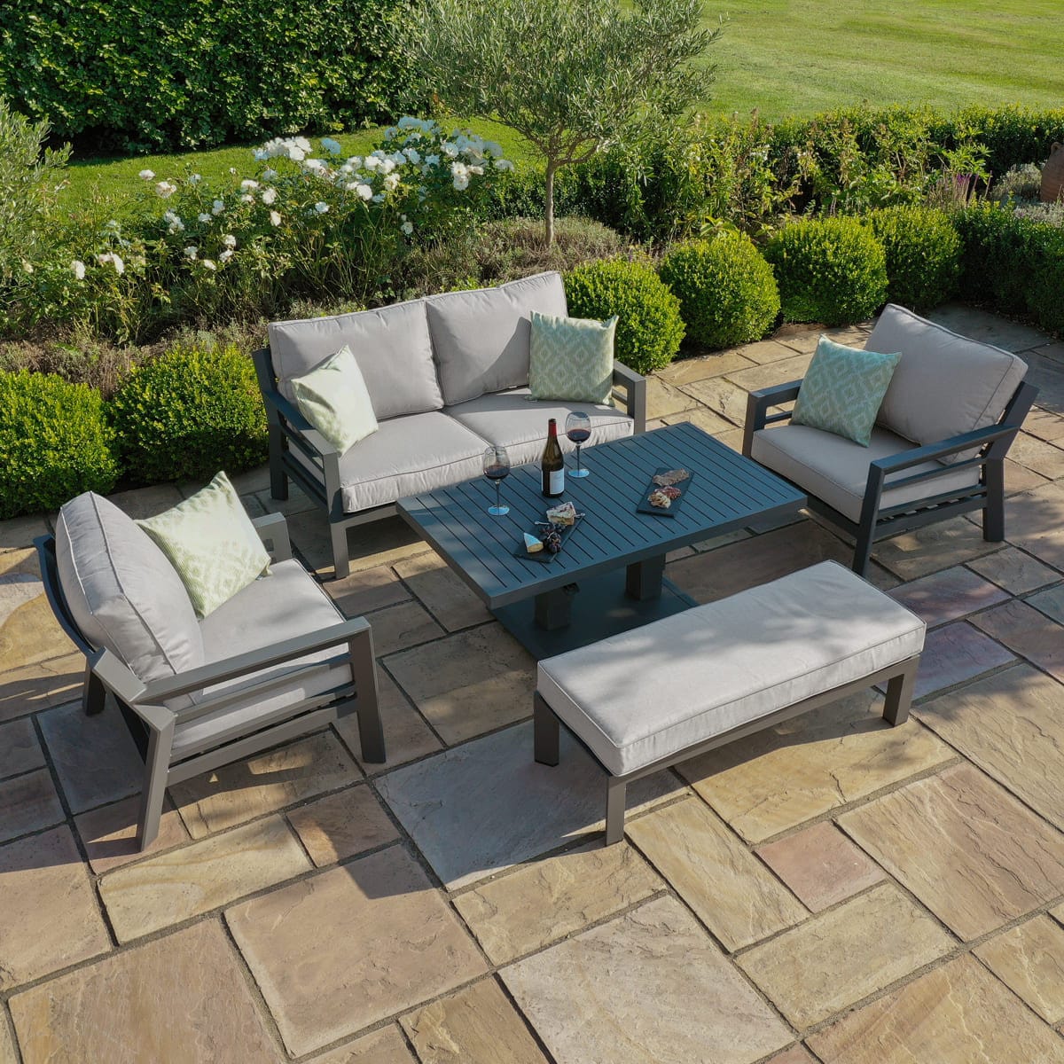 Maze Outdoors New York 2 Seat Sofa Set with Rising Table / Dove Grey House of Isabella UK