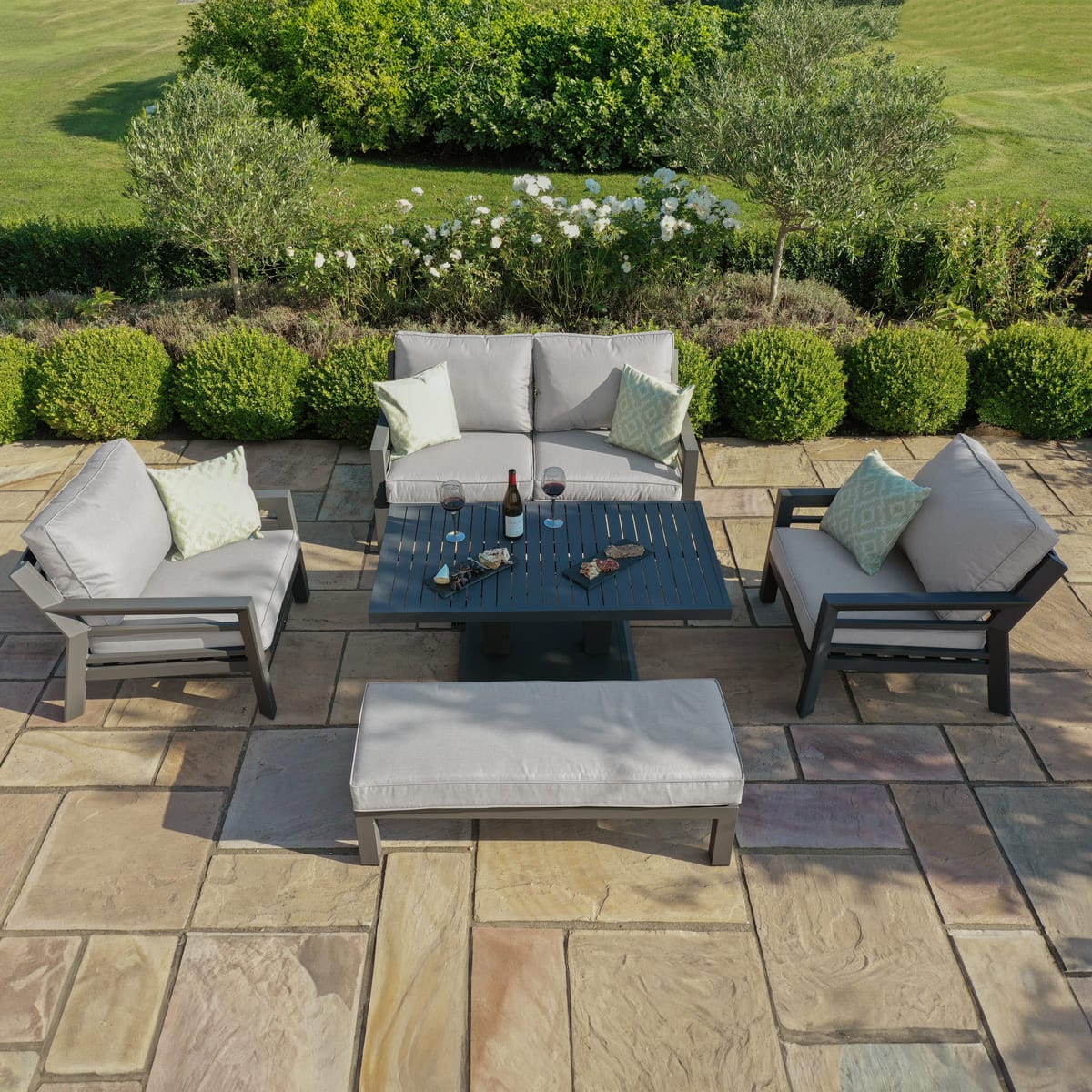 Maze Outdoors New York 2 Seat Sofa Set with Rising Table / Dove Grey House of Isabella UK