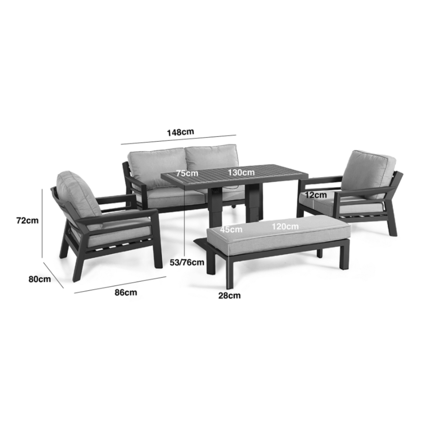 Maze Outdoors New York 2 Seat Sofa Set with Rising Table / Dove Grey House of Isabella UK