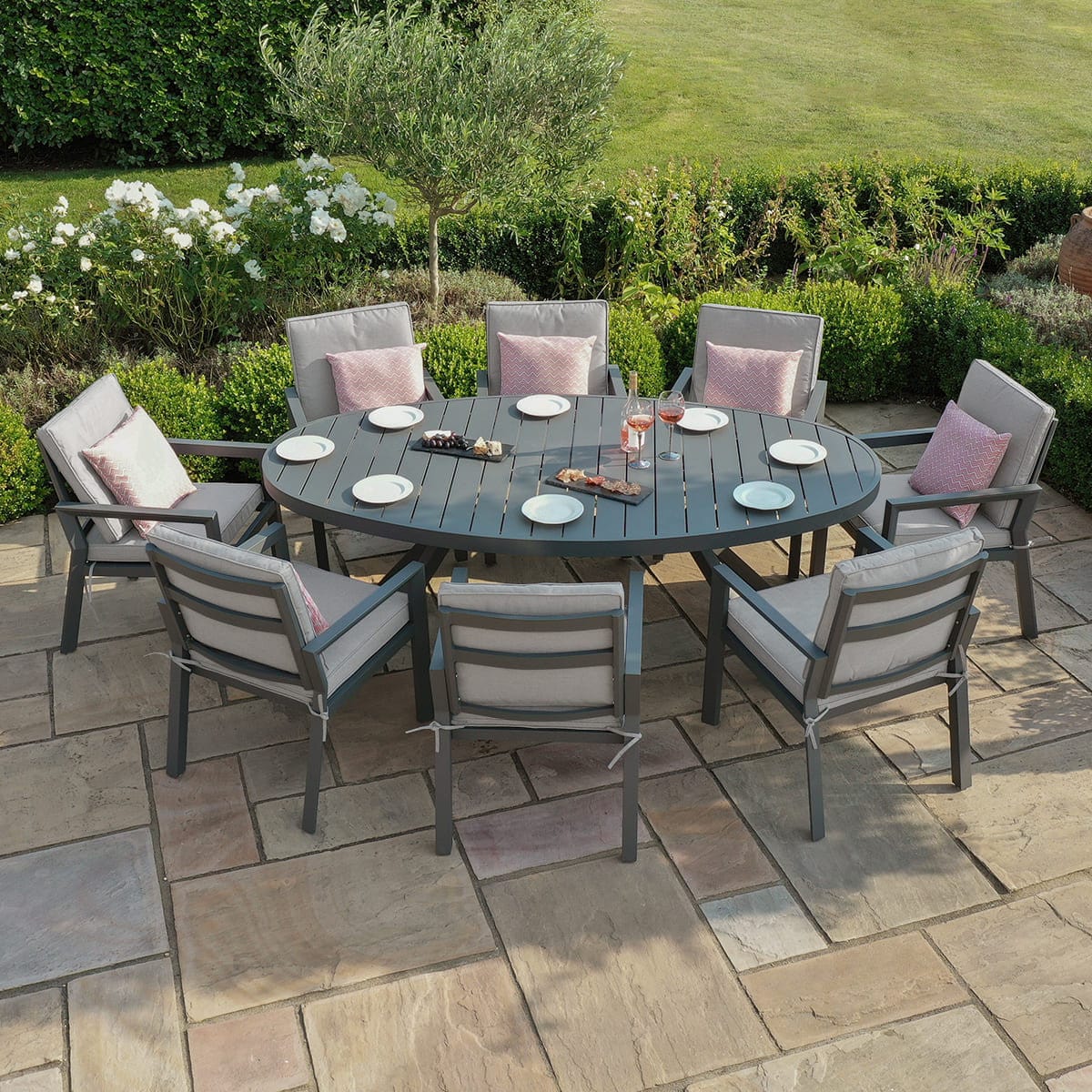 Maze Outdoors New York 8 Seat Oval Dining Set / Dove Grey House of Isabella UK