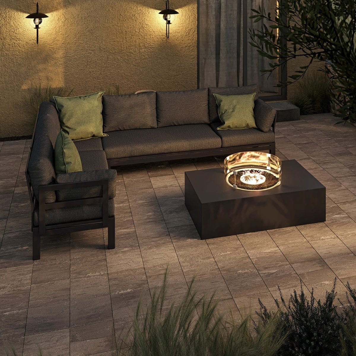 Maze Outdoors Oslo Corner Group with Rectangular Gas Fire Pit Table / Charcoal House of Isabella UK