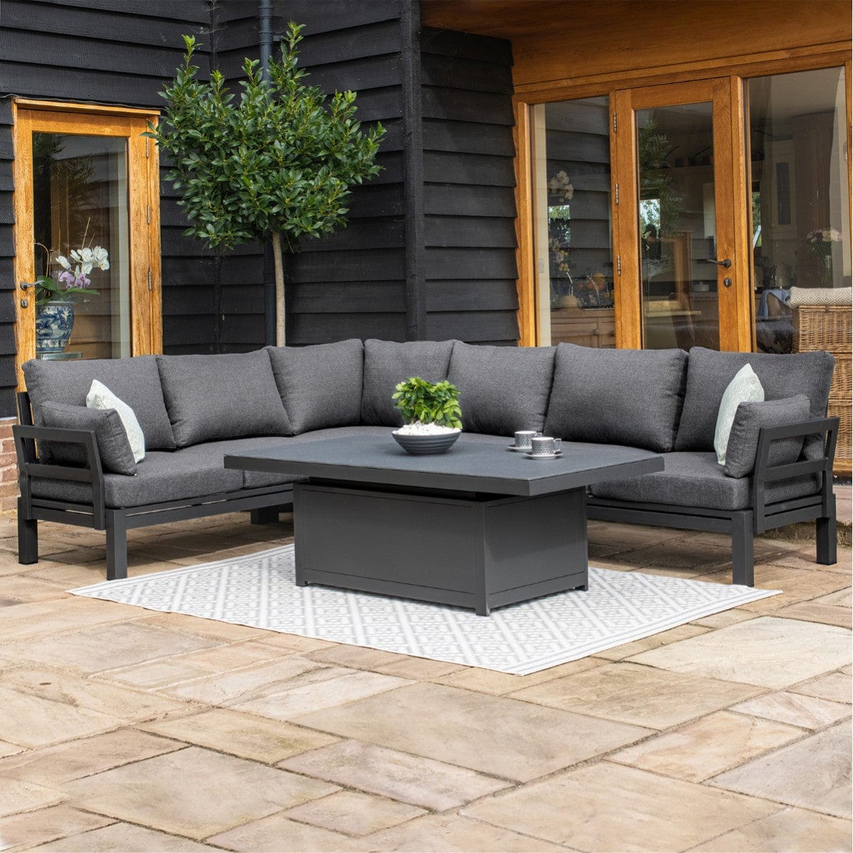 Maze Outdoors Oslo Corner Group with Rising Table / Charcoal House of Isabella UK