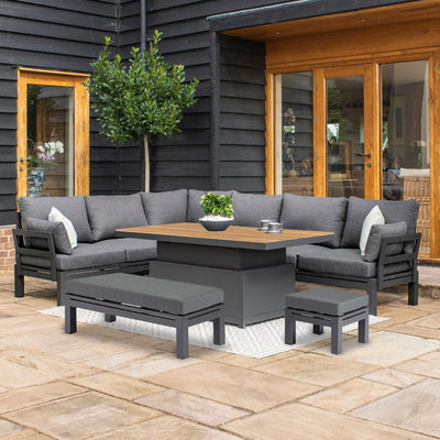 Maze Outdoors Oslo Corner Group with Teak Rising Table / Charcoal House of Isabella UK