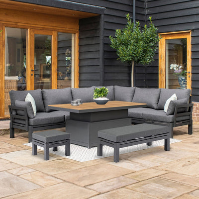 Maze Outdoors Oslo Corner Group with Teak Rising Table / Charcoal House of Isabella UK