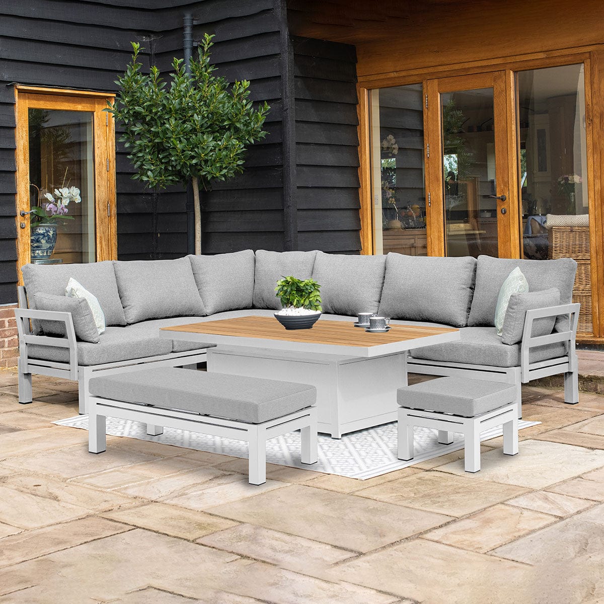 Maze Outdoors Oslo Corner Group with Teak Rising Table / White House of Isabella UK